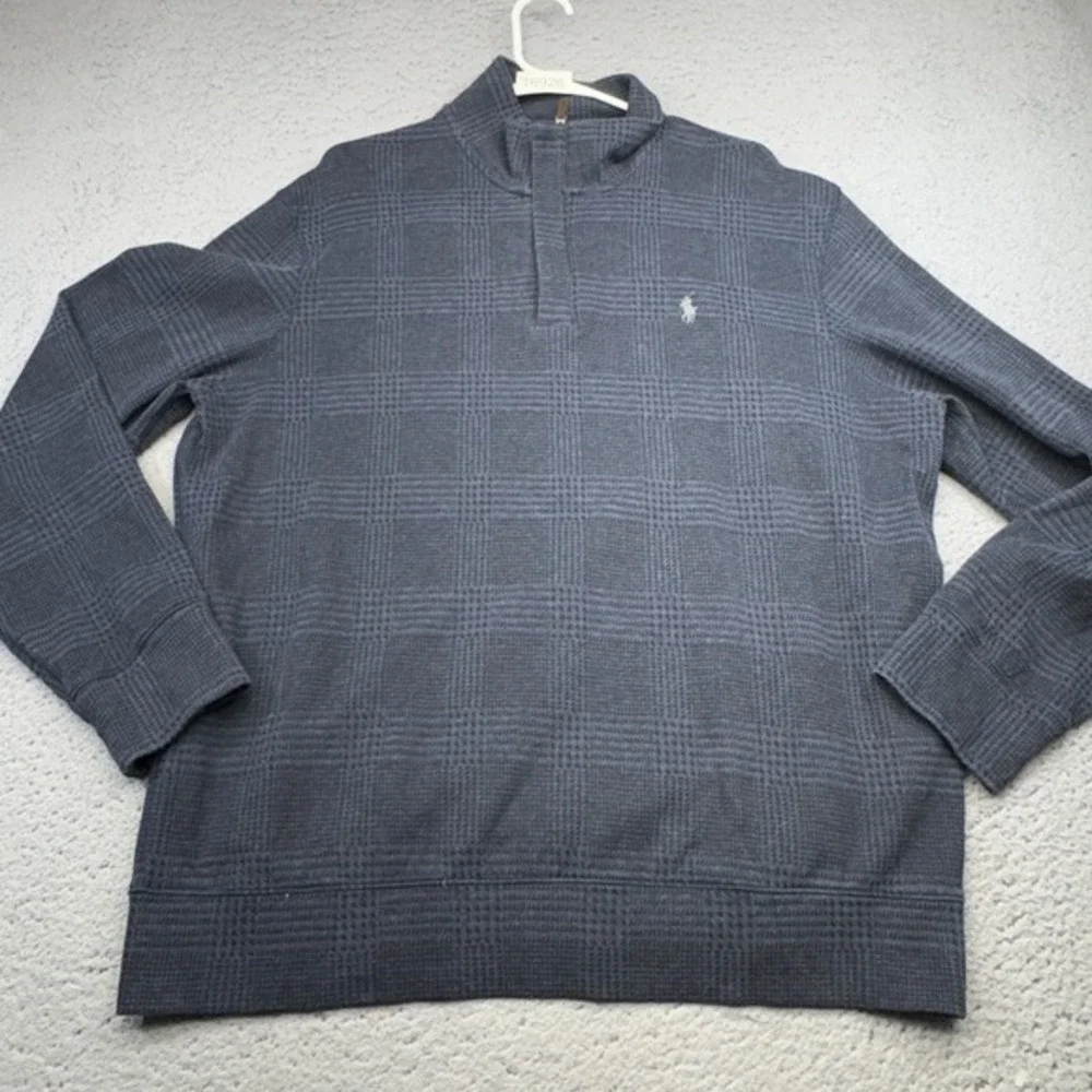 Polo Ralph Lauren Sweater Mens‎ Small Blue Glen Check Waffle-Knit Mock 1/4 Zip